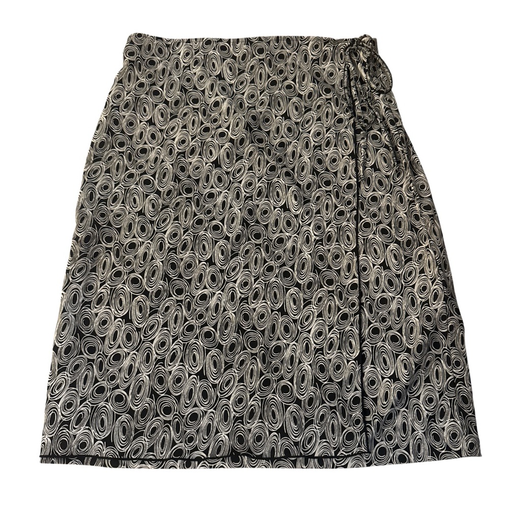 DKNY Y2K Black White Swirl Pattern Cross Over A-Line Knee Length Skirt - Size L